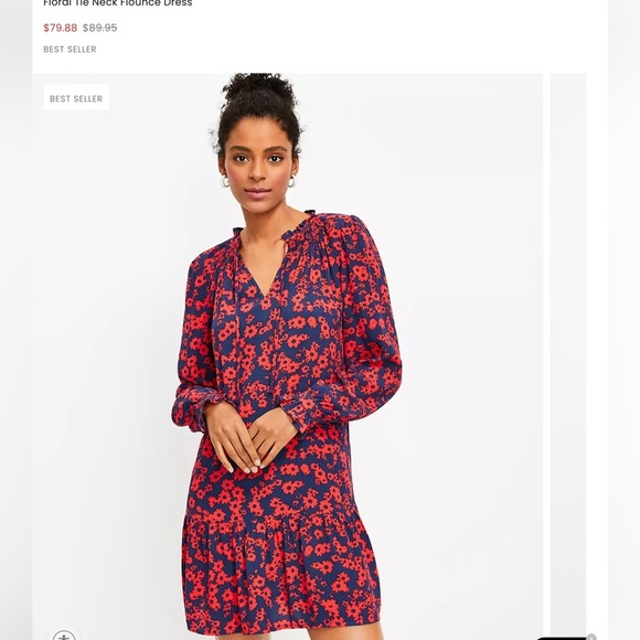 Loft Floral Tie Neck Flounce Dress Size Medium - Picture 4 of 9